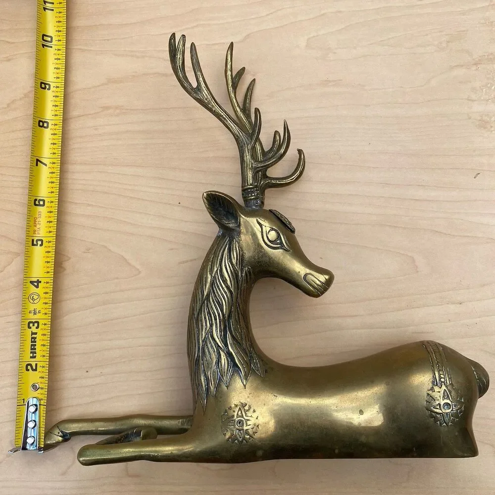 Vintage Solid Brass Metal Decorative Sarreid Deer Animal Statue Artwork Art